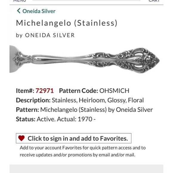 Oneida Michelangelo Stainless Steel Heirloom Glossy Floral Pattern Dinner Fork S - Picture 1 of 5
